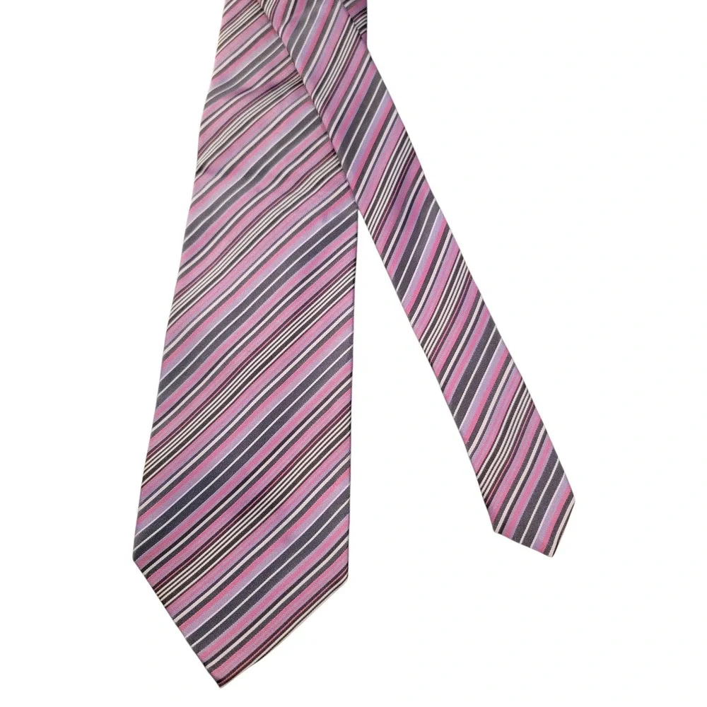 Banana Republic Mens Silk Striped Necktie Pink Purple Black Formal‎ Business